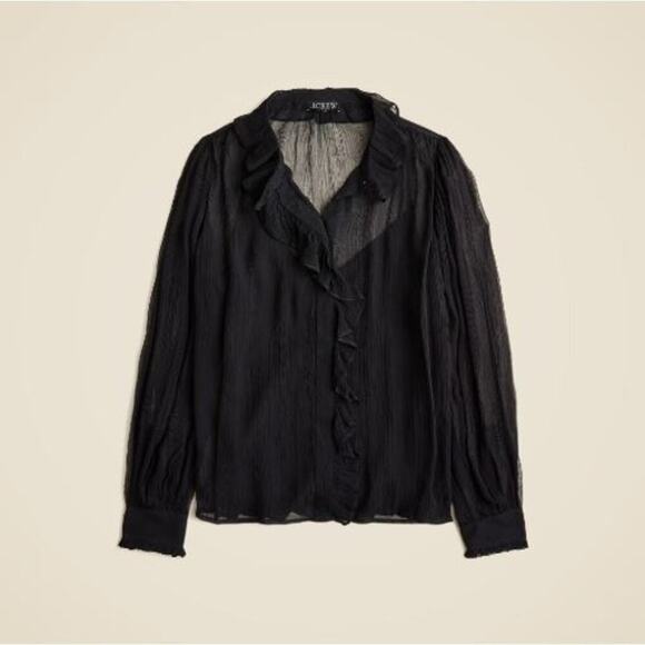 J. Crew Women's Crinkle Chiffon Ruffle Button-Up Shirt CF436 Black Size 12 NWT - Picture 3 of 6
